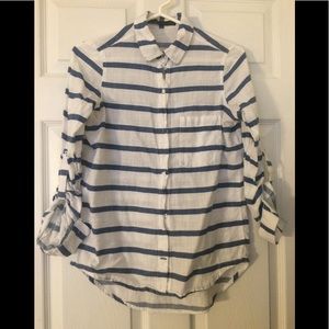 Zara Basic Striped Navy Button Up XS